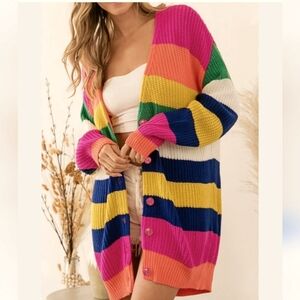 BIBI Fuschsia Multi Stripped Cardigan (xl)NWT